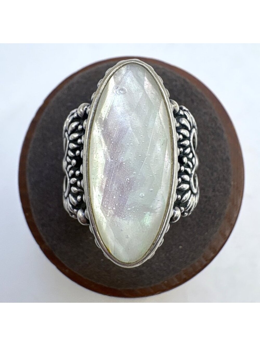 Carolyn Pollack White Mother of Pearl Doublet Stone Ring Sterling Silver 925 Siz